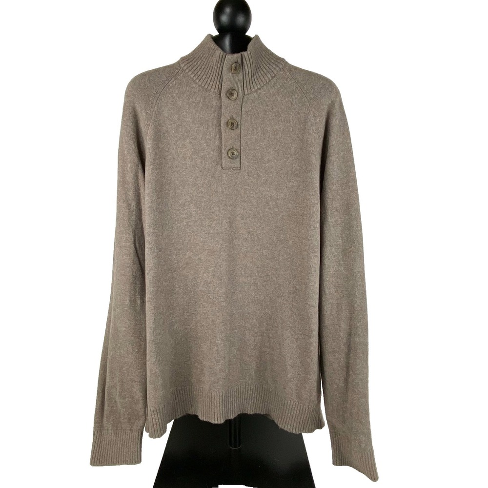 Banana Republic Sweater Mens L Brown Pullover 4 Button Wool Blend Mock Neck Exc!